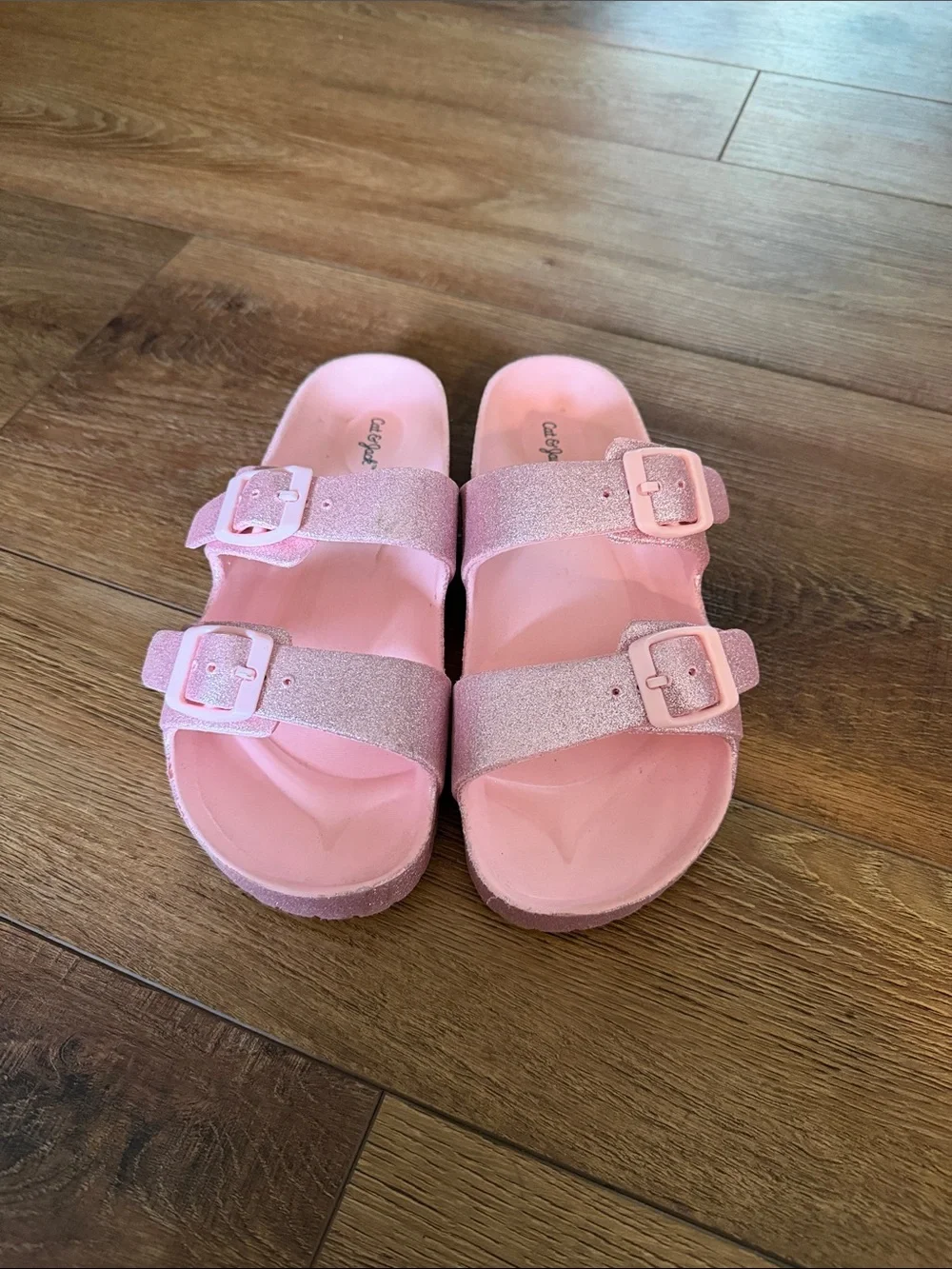 Cat & Jack Pink Glitter Double-Buckle Slide Sandals